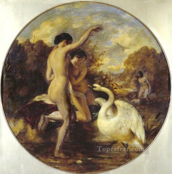 動物 Painting - 白鳥の女性の体に驚く女性海水浴者 ウィリアム・エティの鳥